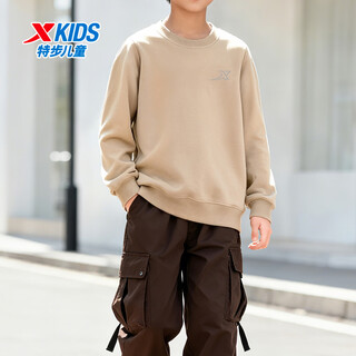 Xtep sweater children's comfortable casual solid color pullover autumn round neck sports top medium and large children's long sleeve inner basement sandstone s (130)