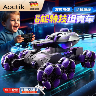 AOCTIK德国品牌遥控坦克特技车手势感应变形越野遥控车儿童送礼生日玩具 黑紫双遥控 3电池-六一儿童节 送礼佳品