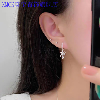 Xmck old phoenix 999 sterling silver pure silver bow earrings women's sweet forest earrings water drop earrings bow earrings a pair