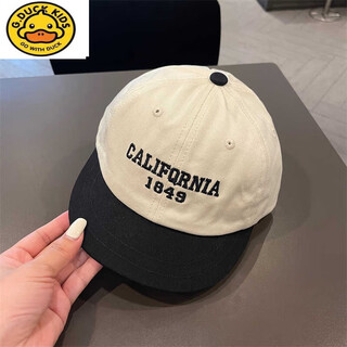 Children's hats for women, fashionable short brim color-blocked caps for boys, spring, summer and autumn baby cotton baseball caps, trendy black 1949 color-blocked caps