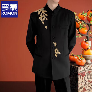 Romon haute couture new chinese style groom's suit heavy industry handmade beaded chinese style stand collar suit improved chinese tuan suit tang suit black (single suit) 2xl