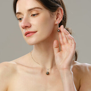 Caox tahitian black pearl necklace 18k gold with diamonds, small waist pendant, seawater pearl necklace for girlfriend and mother, s grade, perfect round shape + s925 silver cross chain 10-11mm