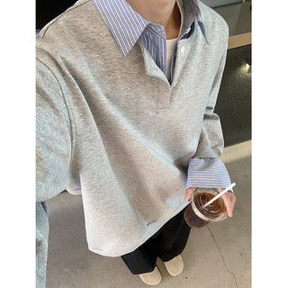 Pugesi (pugesi) fake two-piece lapel long-sleeved shirt for men in autumn versatile layered henley shirt casual jacket gray m