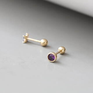 K gold earrings, screws, ear plugs, natural tanzanite earrings, amethyst crystal gemstones, 18k gold, amethyst (4m round) earrings