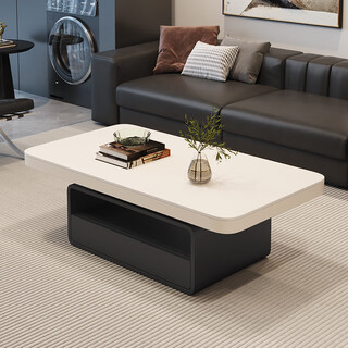 Famous small apartment coffee table living room light luxury high-end 2025 new high-end atmospheric sofa slate coffee table table rectangular (black cabinet + pure white) white frame length 100 width 50 height 42