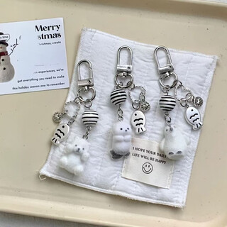 冰川系列 植绒卡通钥匙扣北极熊挂件立体可爱ins包包礼物挂饰 水獭+抬手小熊+企鹅挂件 普通包装