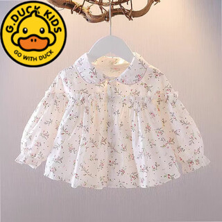 G.duck girls long-sleeved shirt 2025 spring new style children's style pure cotton embroidered top infant base cardigan shirt pink 120 cm recommended age 4-5 years old
