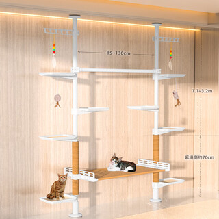 Igno cat climbing frame tongtian pillar standing on the sky, no drilling, small climbing climbing frame ladder, play and sleep all-in-one, does not take up space multi-branched cat tree white 1 hammock + 8 jumping platforms 2 hanging arms, all-in-one play and sleep 38mm thick steel column (height adjustable)