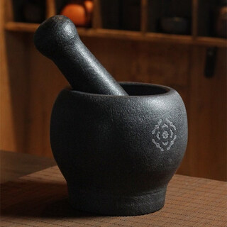 Aixili natural black gold stone mortar garlic masher manual mortar grinding garlic press household garlic mortar old-fashioned medicine jar wujin stone no. 13 free lid (brand trademark engraved on the bottom
