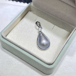 Chili 2025 seawater platinum gray seawater maple pearl drop-shaped 13-14mm slightly blemished 925 silver pendant 13-14*19-20mm slightly blemished