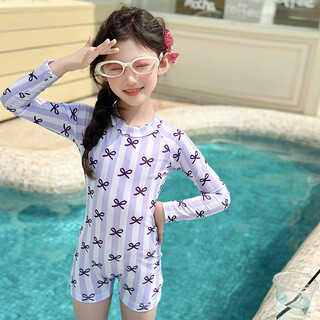 Snoopy girls swimsuit 2025 new children's seaside one-piece swimsuit for big kids and girls cartoon long sleeve sun protection swimsuit picture color 160