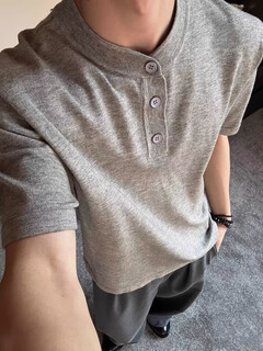 Pou retro henry collar knitted short-sleeved men's summer trend old money style polo shirt t-shirt american cleanfit half txs-7708 gray txs-7708 gray m