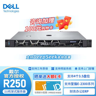 戴尔（DELL） R250丨R350丨R450丨R360 1U机架式丨文件共享丨财务CRM丨DeepSeek本地化部署应用服务器 R250丨至强E-2314 2.8GHz四核丨 8G内存丨2T SAT