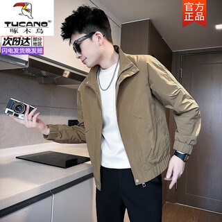 Woodpecker (tucano) brand men's jacket men's spring and autumn new style 2025 trendy fashion casual all-match solid color stand collar jacket men's 8972 brown upgraded model l recommended 110-125 jin jin equals 0.5 kg can be worn