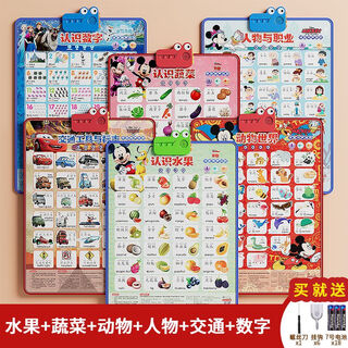 山头林村儿童中英双语宝宝早教有声幼儿挂图语音识字母点读挂图墙贴 水果蔬菜动物人物交通数字