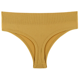 Mid-waist thong men's and women's unisex unisex bagless solid color seamless high waist sexy butt-leaking sports yellow m