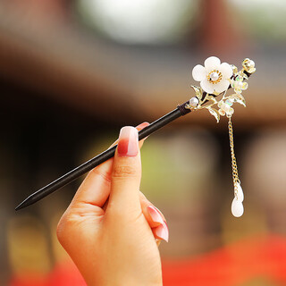 National style flower tassel hairpin chinese style antique imitation ebony hairpin classical cheongsam hanfu updo hairpin headdress style 2