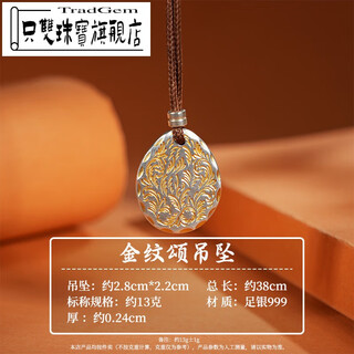 Just a pair of s999 solid silver necklace with gold pattern and ode pendant. wushi brand hanfu accessories are a safe gift for your girlfriend. pure silver and gold pattern ode pendant.