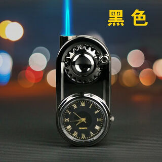 Miehone fingertip gyro watch, high-looking rocker arm, real watch, windproof blue flame lighter, personalized creative quartz watch, inflatable one-hand gyro watch * bright black, 1 stand-alone (gift box)