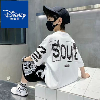 
Disney (Disney) boys' suit 2025 summer new internet celebrity suit a complete set of children's T-shirts, medium-sized, big boys, two-piece set, white short-sleeved [SO suit]#687 130 Suitable for height of about 120