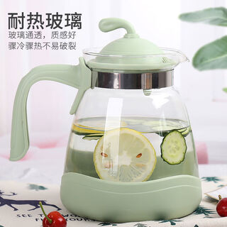 Qinkai 2000ml household cold kettle with filter, simple large-capacity glass kettle, high temperature and heat-resistant office teapot, avocado green seashell cold kettle 2l
