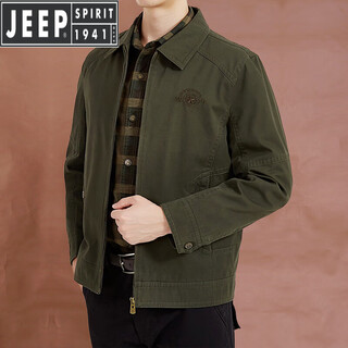 Jeep spirit jacket men's pure cotton loose lapel 2025 spring casual fashion versatile large size men's top jacket army green 4xl weight 195-210jin jin is equal to about 0.5 kg