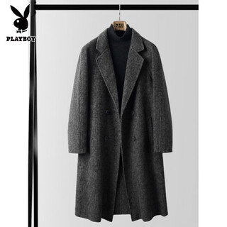 Playboy autumn and winter double-sided wool coat men's medium-length youth slim non-wool woolen double-breasted windbreaker over-the-knee coat, mixed gray l 130-155jin jin equals 0.5kg. card code is shot to small