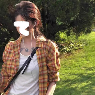 Xinnan american retro shirt yellow plaid dopamine jacket men's and women's spring and autumn shirts spring and autumn hem raw edge cardigan yellow plaid dopamine jacket m