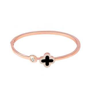 Brangdy korean style fashion lucky four-leaf clover bracelet simple rose gold bracelet versatile popular open bracelet rose gold black