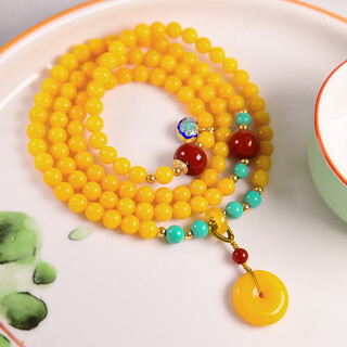 Coasze beeswax multi-circle bracelets, chicken fat yellow amber 108 rosary beads bracelet, safety buckle temperament retro women's bracelet, chicken fat yellow beeswax multi-circle bracelets
