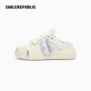 Smilerepublic zhang yixing's same style classic black and white open smile half slippers increased thick-soled canvas shoes for summer versatile outer wear white 44