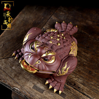 Chengyun shangzun's exquisite yixing purple sand golden toad tea pet master chen hongjun's fully handmade large three-legged gold toad ornament can be raised. large gold-painted golden toad-chen hongjun's handiwork