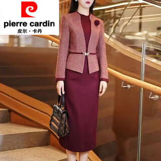 Pierre cardin mom temperament fake two-piece dress women's autumn and winter new xi grandma slim dress wedding banquet dress picture color m 96-105jin jin is equal to 0.5 kg
