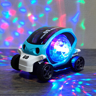 孩因岛早教儿童电动玩具小汽车男孩闪光音乐玩具车电动万向声光玩具 蓝色 配电池