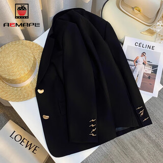 Aemape black suit jacket for women 2025 new spring and autumn casual temperament celebrity sense street commuting interview small suit black m 98-109jin jin is equal to 0.5 kg