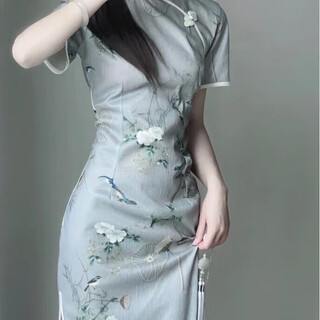 Hua yuzhi cheongsam chinese style new chinese style dress summer new small slim fit mid-length improved national style women's wear new chinese style cheongsam dress jiangnan lotus l recommended 100-110jin jin equals 0.5 kg