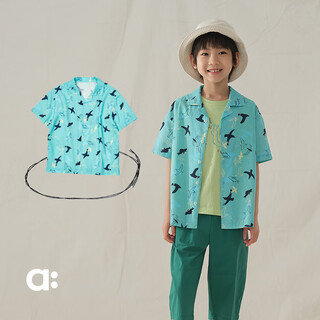 Allblu holiday all-print shirt children's shirt 25 spring and summer new style boys and girls cool and breathable aquatic green (seagulls flying over the fishing village all-print) 110 cm