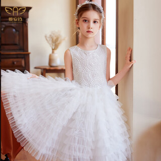 Ai'anjiu high-end catwalk wedding dress flower girl dress girls evening dress white princess dress children's dress fashionable gift spring