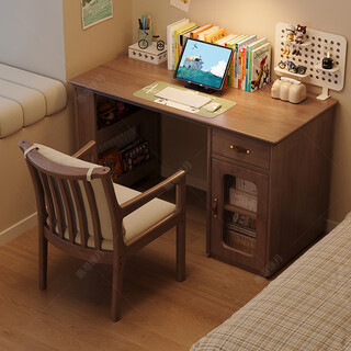 Huixun solid wood desk and bookcase combination with perforated board for home bedroom children's study table modern simple office computer desk black walnut color #desk 100cm*50cm*75cm