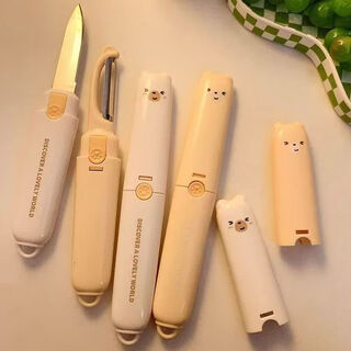Meikejie cute bear fruit knife paring knife two-in-one household portable multi-function stainless tableware fork, spoon and chopstick set multi-function fruit knife compact and portable sharp blade multi-function fruit knife 1 piece