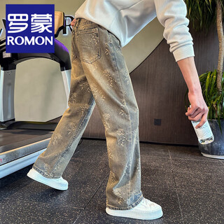 Romon прямые джинсы мужские красивые высококачественные брюки-ятаганы модные тонкие свободные мужские брюки 2025 новые повседневные брюки lk24396 светло-голубой l рекомендуется 135jin jin с точностью до 0,5 кг