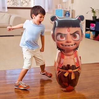 稚优儿童拳击训练器玩具充气不倒翁沙袋卡通锻炼益智小孩大号哪吒立式 哪吒不倒翁86cm 送气筒