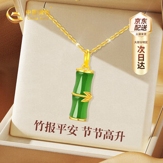 China gold bamboo gold necklace women's pure gold hetian jade pendant birthday gift for girlfriend and wife practical wedding anniversary gift jingsuda pure gold jasper pendant + pure gold chain