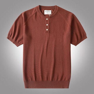 Ak army summer new american retro vintage knitted short-sleeved t-shirt men's henry collar men's casual t-shirt brick red m