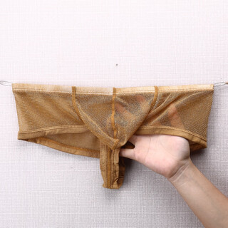 Small boxer sexy half hip transparent large pouch men's underwear mesh bright see-through breathable large thong panties gold l