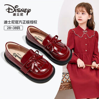 Disney children's shoes girls spring autumn loafers student leather shoes girls red leather shoes dst1110 ancora red 35 size