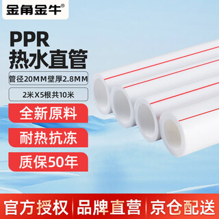 Golden horn taurus ppr water pipe hot melt pipe 4 points hot water pipe 20x2.8mm white 10 meters (2 meters / root x 5)