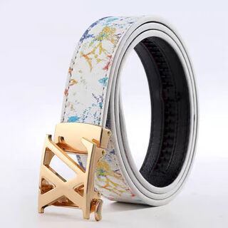 Su 6 internet celebrity l automatic buckle belt men's genuine leather belt card slot jeans versatile student social spirit boy v white graffiti + gold buckle (full card slot) can be cut shorter 120cm