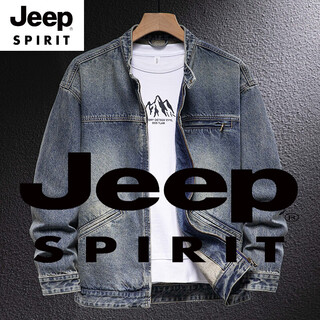 Jeep spirit american motorcycle stand collar denim jacket men's 2025 new spring and autumn loose cycling bomber jacket top blue m