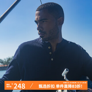 Akclubak men's new retro henry collar cotton bottoming shirt simple casual long sleeve t-shirt men 2409700 navy blue xl